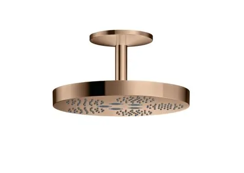 Kopfbrause mit Deckenanschluss in Polished Red Gold, gestaltet von AXOR. Runde Form mit gleichmäßig angeordneten Düsen für Wasserauftritt.